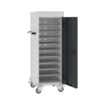 Verrijdbare laptop trolley voor 10 laptops met stroomvoorziening Lichtgrijs (RAL7035) Turkooisblauw (RAL5018)