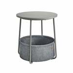 Ronde bijzettafel met stoffen mand, Ebbenhout Zwart + Leigrijs