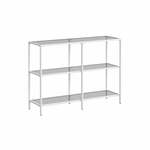 Smalle glasplank met stalen frame, Leigrijs + parelwit / 5 planken (30 x 40 x 124.5 cm)