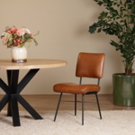Leren eetkamerstoel Royal - met armleuning - Vintage Leer Cognac - Poot - RVS