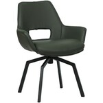 Leren eetkamerstoel Comfort - met wieltjes en zonder armleuning - Hermes Leer Kobalt - Poot - Rond - Zwart - Skate wiel zwart