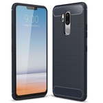 Voor LG G7 ThinQ geborsteld textuur Carbon Fiber schokbestendig TPU beschermende Back Cover (marineblauw)