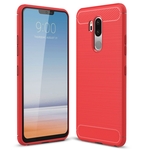 Voor LG G7 ThinQ geborsteld textuur Carbon Fiber schokbestendige TPU beschermende Rugkoffer (rood)
