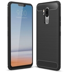 Voor LG G7 ThinQ geborsteld textuur Carbon Fiber schokbestendige TPU beschermende Rugkoffer (grijs)