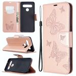 Voor LG K61 Two Butterflies Embossing Pattern Horizontale Flip Leather Case met Holder & Card Slot & Wallet & Lanyard(Gold)