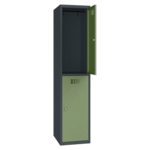 Halfhoge locker voor 2 personen met legbord en kledingroede + 3 kledinghaken - breed model - H.180 x B.40 cm Gitzwart (RAL9005) Mintturquoise (RAL6033)