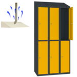 Halfhoge locker voor 2 personen met legbord en kledingroede + 3 kledinghaken - breed model - H.180 x B.40 cm Gitzwart (RAL9005) Zuiver oranje (RAL2004)