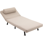 HOMCOM Opklapbare Stoel met Slaapfunctie, Opvouwbare Relaxstoel in Linnenlook, Verstelbare Rugleuning, 75 x 70 x 75 cm, Beige
