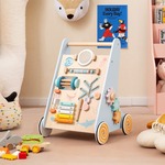 Houten Baby Rollator Duw en Trek Activiteitencentrum Montessori Speelgoed op Wielen Duw Speelgoed voor Peuters Loophulp Rollator Blauw