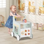 2-In-1 Houten Loopwagen Peuterloopwagen met Ijs Glijbanen Doolhof Bord en Lepel Montessori-Activiteitencentrum voor Kinderen 1+