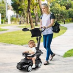 3 In 1 Volkswagen Kinderduwauto 1-3 Jaar met Verstelbare Duwbeugel Draagzak met Zonnekap en Veiligheidsreling/Muziek/Claxon