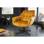 Draaifauteuil PAPILLON mosterdgeel fluweel zwart metaal in hoogte verstelbaar met armleuning - 44228
