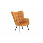 Moderne fauteuil SCANDINAVIA mosterdgeel fluweel zwart metalen poten met armleuningen - 44019