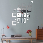 Home spiegel oppervlak sticker thuiskantoor decoratieve spiegels 3D stereo klok acryl spiegel klok blok combinatie klok (spiegel diep goud)