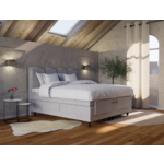 OP=OP Elektrische Boxspring Delux - 160 x 200 - Suede Taupe - Hoofdbord en voetbord Chevron inclusief 2x Hocker met lade en Bedbank