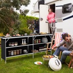 2-Laags Opvouwbare Kampeertafel met Draagtas en 4 Bekerhouders voor BBQ en Kamperen 72 x 59 cm