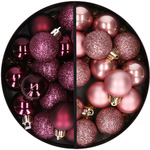 Decoris 14x stuks kerstballen 3 cm met ster piek oudroze kunststof