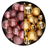 53x stuks kunststof kerstballen oudroze (velvet pink) 4 en 6 cm glans/mat/glitter mix
