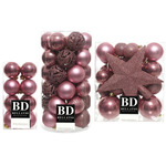 34x stuks kunststof kerstballen groen en oudroze 3 cm
