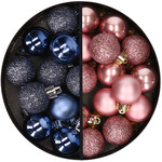 34x stuks kunststof kerstballen wit en oudroze 3 cm