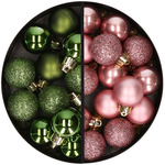 34x stuks kunststof kerstballen roze en oudroze 3 cm