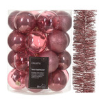 Kerstversiering- oudroze - kerstballen, ornamenten, slingers- kunststof