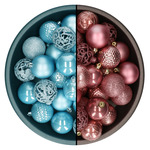 Decoris kerstballen - 74x st - oudroze en ijsblauw - 6 cm - kunststof