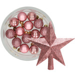 34x stuks kunststof kerstballen goud en oudroze 3 cm