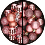 34x stuks kunststof kerstballen champagne en oudroze 3 cm