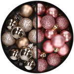 12x stuks kunststof kerstballen mix van oudroze en zilver 8 cm
