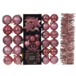 37x stuks kunststof kerstballen oudroze 6 cm inclusief kerstbalhaakjes