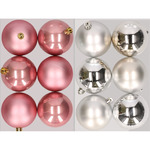 37x stuks kunststof kerstballen 6 cm incl. ster piek oudroze