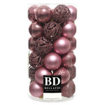 Kerstballen 60x stuks - mix donkergroen/oudroze - 4-5-6 cm - kunststof