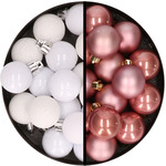 Kerstversiering set - oudroze - kerstballen 6 cm en slingers- kunststof