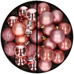 Kerstballen 60x stuks - mix oudroze/wit - 4-5-6 cm - kunststof