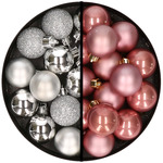 Kerstversiering- 38-dlg- oudroze -kunststof kerstballen en glas piek