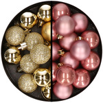 Kleine kerstballen 32x stuks - mix oudroze en paars - 4 cm - kunststof