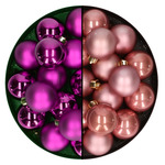 36x stuks kunststof kerstballen roze en oudroze 3 en 4 cm