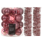 12x stuks kunststof kerstballen mix van donkerblauw en oudroze 8 cm