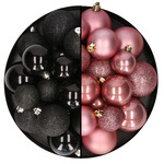12x stuks kunststof kerstballen mix van champagne en oudroze 8 cm