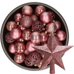 12x stuks kunststof kerstballen mix van oudroze en winter wit 8 cm