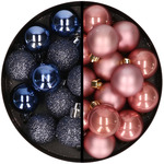 12x stuks kunststof kerstballen mix van lichtroze en oudroze 8 cm