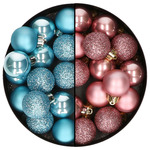 12x stuks kunststof kerstballen mix van donkerblauw en oudroze 8 cm