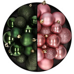 12x stuks kunststof kerstballen mix van goud en oudroze 8 cm