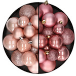 12x stuks kunststof kerstballen mix van lichtroze en oudroze 8 cm