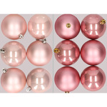 12x stuks kunststof kerstballen mix van champagne en oudroze 8 cm