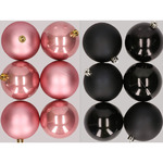 12x stuks kunststof kerstballen mix van oudroze en parelmoer wit 8 cm
