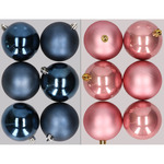 12x stuks kunststof kerstballen mix van oudroze en zwart 8 cm