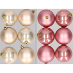 Kerstballen - 74x stuks - wol wit en oudroze - 6 cm - kunststof