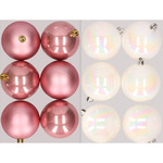 28x stuks kunststof kerstballen oudroze en wit mix 3 cm